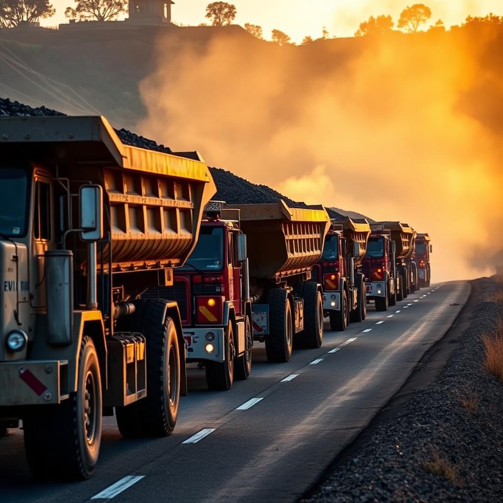 Flota de camiones transportando minerales en Colombia