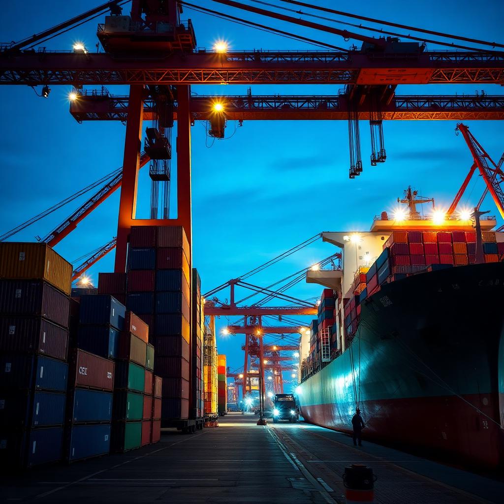 Contenedores siendo cargados en puerto colombiano