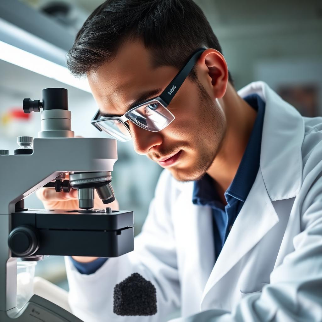 Técnico de laboratorio analizando muestras de mineral