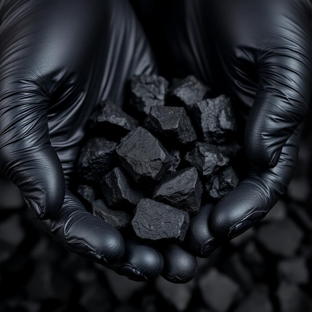 Inspección manual de mineral con guantes de nitrilo